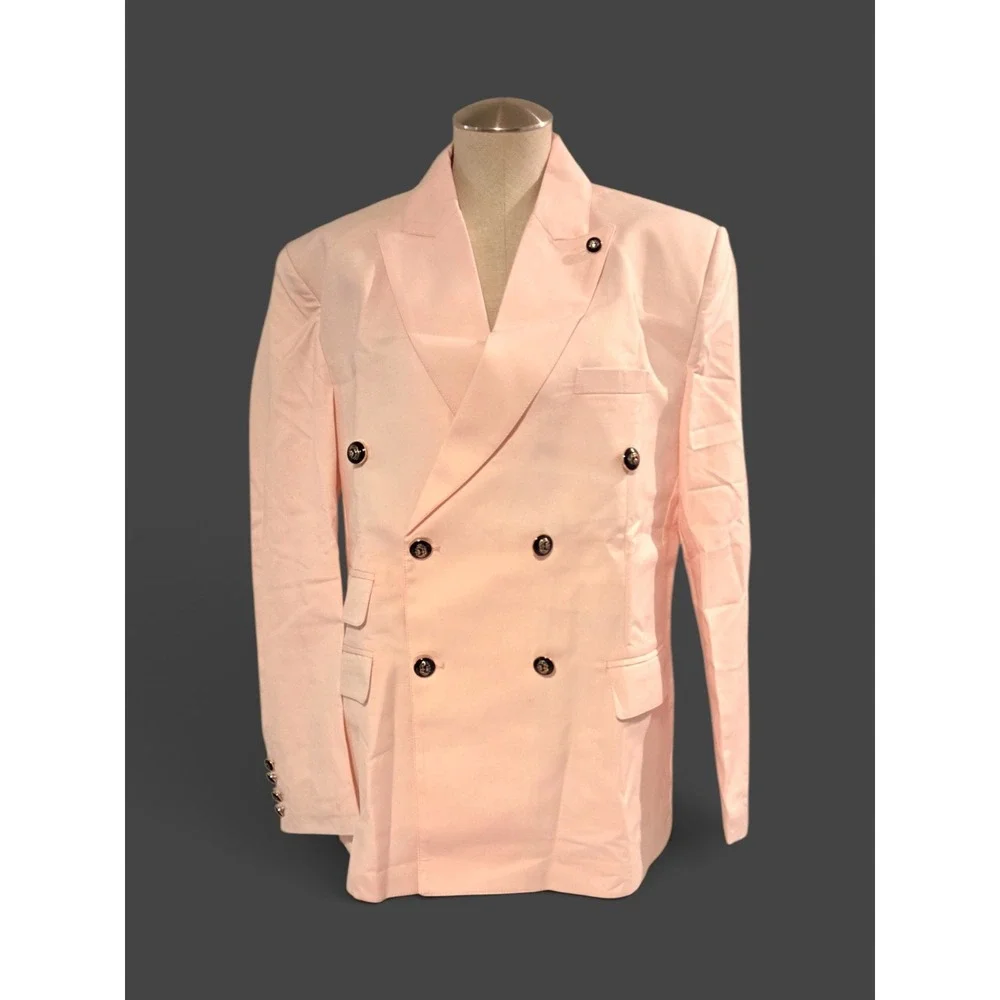 2 Piece Suit Double Breasted Blazer Trousers Pink Size 38 M